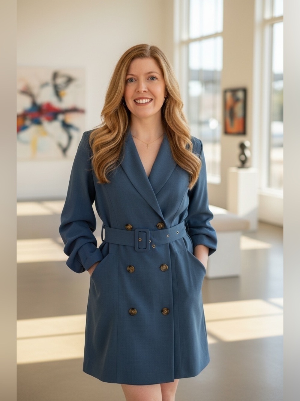 Anthroplogie’s Adelyn Rae - Blue Double-Breasted Mini Dress with Belt and Pocket